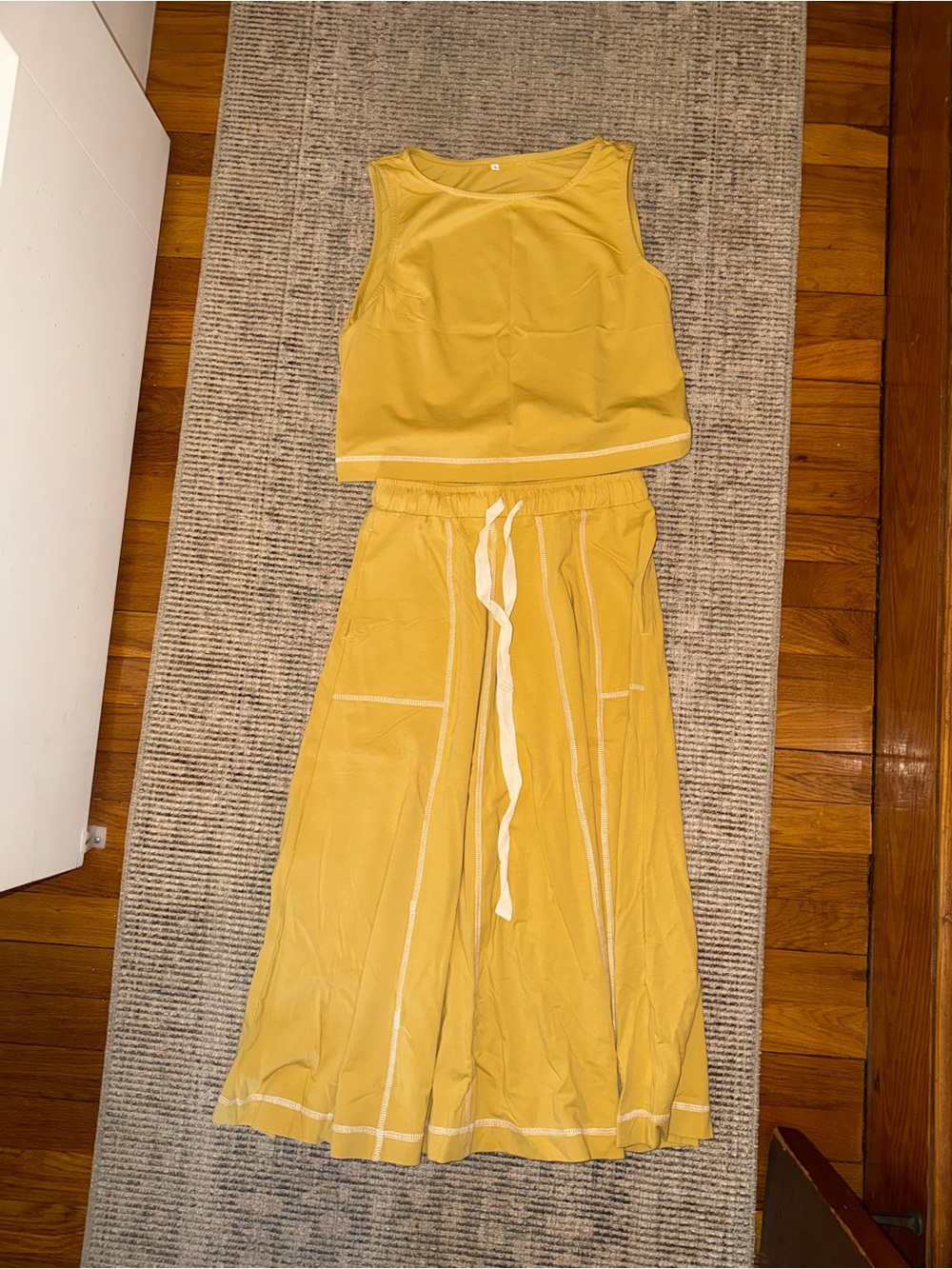 Mustard Yellow Two-Piece Crop Top & Skirt Set